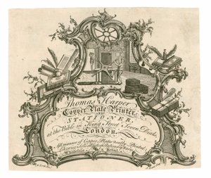 Tarjeta comercial para Thomas Harper, impresor de placas de cobre y papelería de English School
