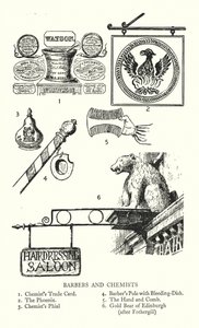 Señales comerciales: Barberos y Químicos (litografía)