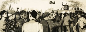 Sindicalistas en una reunión al aire libre de English School
