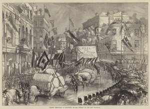 Procesión de gremios en Bradford, en la inauguración del nuevo ayuntamiento de English School