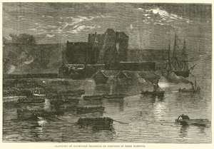 Transporte de prisioneros comunistas en pontones en el puerto de Brest, 1871 de English School