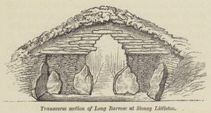 Sección transversal de Long Barrow en Stoney Littleton (grabado)