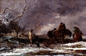 Viajeros en una tormenta de nieve