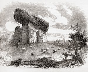Trethevy Quoit, una tumba megalítica en Cornualles, Inglaterra, de Old England: A Pictorial Museum, pub. 1847 de English School