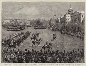 Desfile de los colores en el Horse-Guards en honor al cumpleaños sesenta y ocho de la Reina de English School