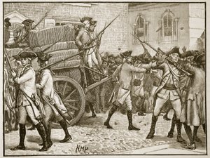 Tropas escoltando el papel sellado al Ayuntamiento de Nueva York, 1766, ilustración de Cassells Illustrated History of England de English School