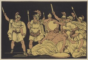 Turnus sobre los cuerpos de Almo y Galaesus (litografía en color) de English School