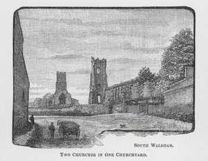 Dos iglesias en un cementerio (grabado) de English School