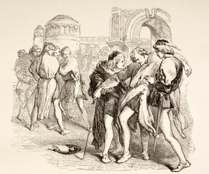 Tybalt es herido de muerte por Romeo, ilustración de Romeo y Julieta, de 