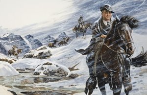 Escena no identificada con hombre a caballo