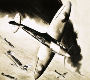 Spitfire no identificado en combate aéreo con cazas alemanes de English School