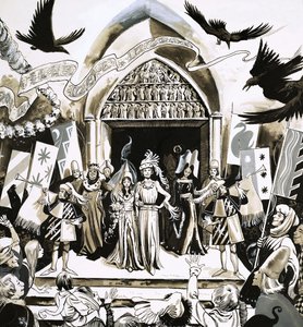 Ilustración de boda de cuento de hadas sin identificar