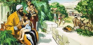 Hombre no identificado (Oriente Medio) con madre e hijos de English School