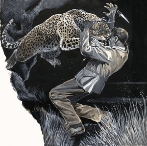 Hombre no identificado siendo atacado por un leopardo