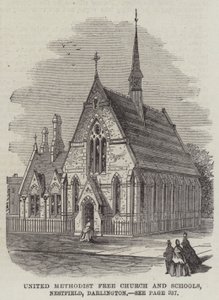 Iglesia y Escuelas Metodistas Libres Unidas, Nestfield, Darlington (grabado) de English School