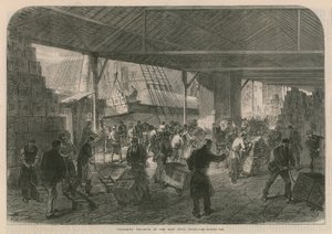 Descargando tiendas de té en los muelles de la India Oriental de English School