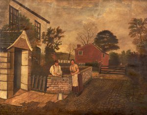 Sin título (tres figuras fuera de una cabaña fechada en 1720), c.1830-70 de English School