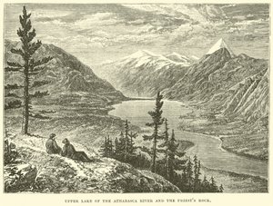 Lago superior del río Athabasca y la roca del sacerdote de English School