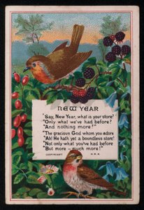 Verso, bayas y pájaros, tarjeta de felicitación de Año Nuevo de English School