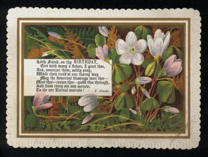 Verso de F Davis y flores, tarjeta de felicitación de cumpleaños
