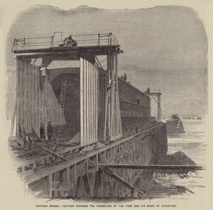Puente Victoria, sección que muestra la formación del tubo y su modo de estructura (grabado)