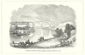 Puente Victoria, en la línea de ferrocarril Durham Junction (grabado) de English School