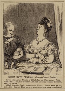 Pareja victoriana en Covent Garden Opera House, Londres (grabado) de English School