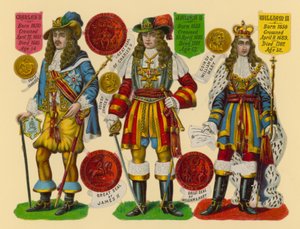 Recorte victoriano: Rey Carlos II, Rey Jacobo II, Rey Guillermo III
