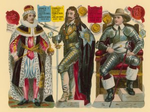Recorte victoriano: Rey Jacobo I, Rey Carlos I, Oliver Cromwell