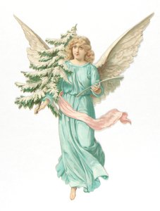 Relieve victoriano de un ángel sosteniendo un árbol de abeto, c.1880 de English School
