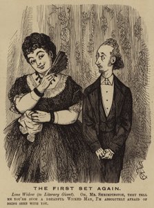 Viuda victoriana coqueteando con un autor (grabado)