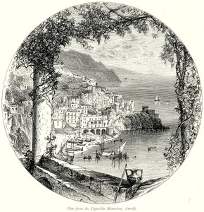 Vista desde el Monasterio de los Capuchinos, Amalfi (grabado) de English School