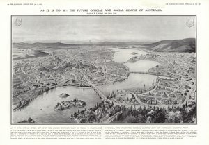 Vista de Canberra, propuesta capital federal de Australia, 1913 de English School