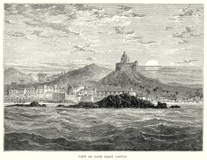 Vista del castillo de Cape Coast (grabado) de English School