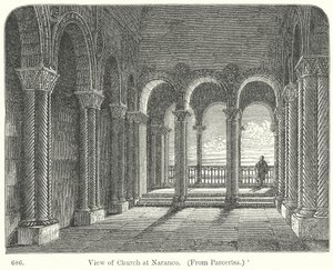 Vista de la iglesia del Naranco (grabado)