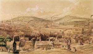 Vista de Sheffield Industrial desde el sureste por William Ibbit, 1854 de English School