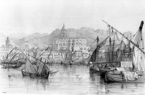 Vista de Málaga, de Escenario Español por George Vivian, publicado en 1838 de English School