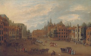 Vista del Old Palace Yard, Westminster, con el extremo este de la Abadía de Westminster y la Capilla del Rey Enrique VII a la izquierda, c.1700 de English School