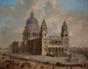 Vista de la Catedral de San Pablo con figuras en primer plano, c.1725 de English School