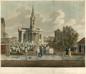 Vista de la Iglesia de St Paul, Deptford, Londres, y la Casa Parroquial