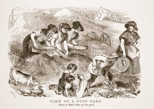 Vista de un patio de polvo, ilustración de London Labour and London Poor de Henry Mayhew, pub. 1862 de English School