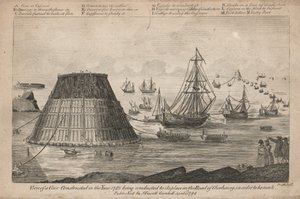 Vista de un cono construido en el año 1785 siendo conducido a su lugar en el Camino de Cherburgo
