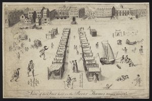 Vista de la Feria celebrada en el Río Támesis, 1683-1684 de English School