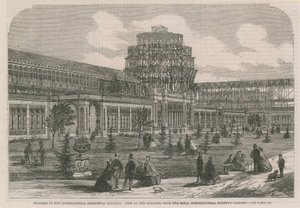 Vista del edificio de la Exposición Internacional desde los Jardines de la Sociedad de Horticultura Real