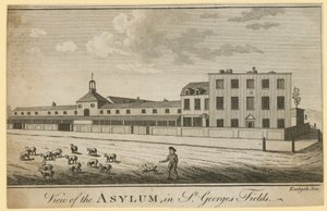 Vista del asilo en St Georges Fields