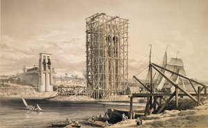 Vista de la construcción del Puente Tubular Britannia de English School