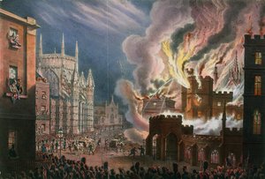 Vista de la destrucción de ambas Cámaras del Parlamento, 16 de octubre de 1834