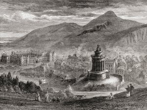Vista sobre Edimburgo desde el Monumento a Burns en Calton Hill, de 