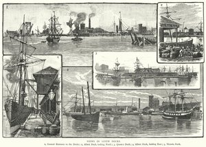 Vistas en los muelles de Leith (grabado) de English School