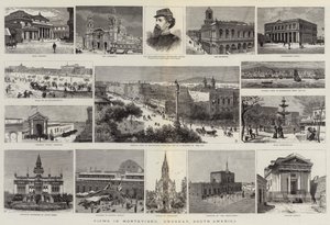 Vistas en Montevideo, Uruguay, América del Sur (grabado)